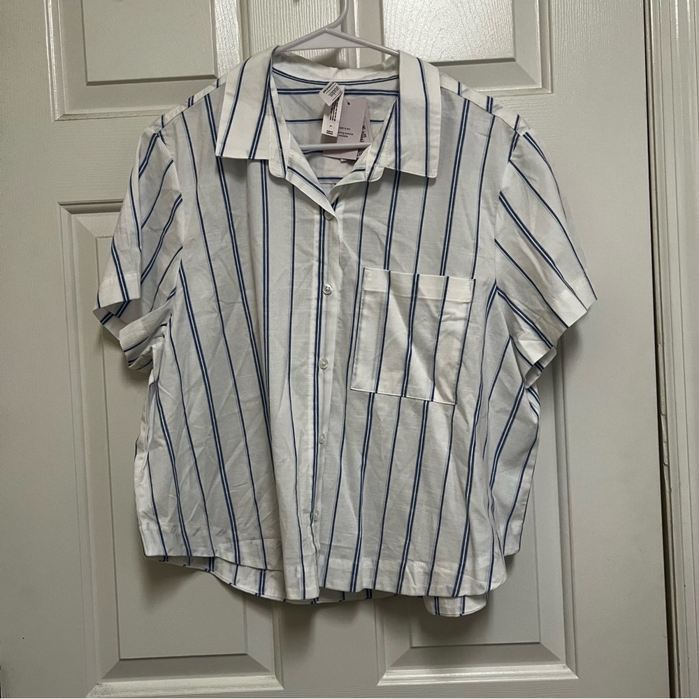 NWT Auden Blue and White Striped Button-Down Pajama Shirt Size L - Picture 3 of 5